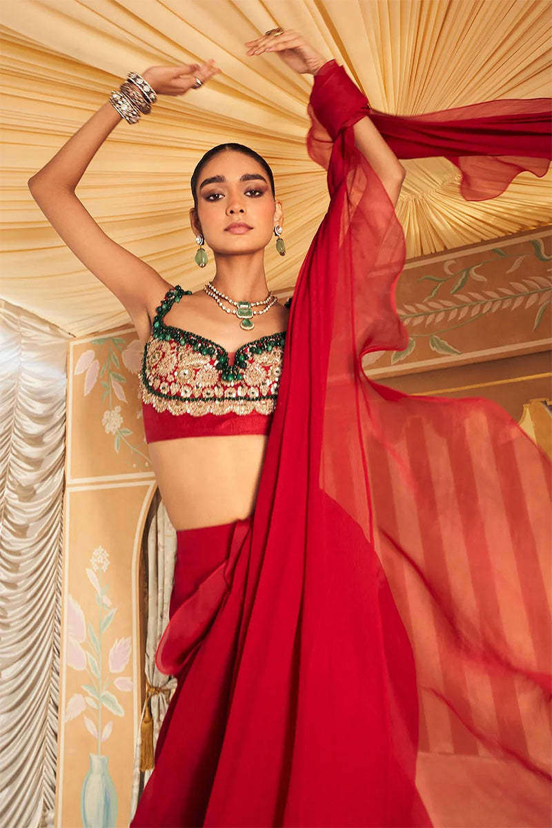 Red Draped Saree