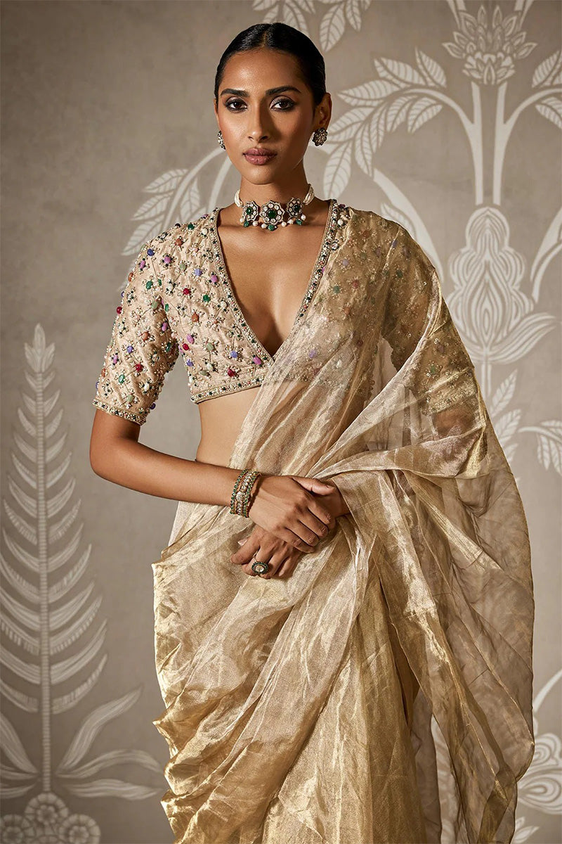 Gunmetal and Light Gold Draped Saree