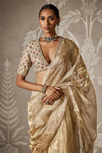 Gunmetal and Light Gold Draped Saree