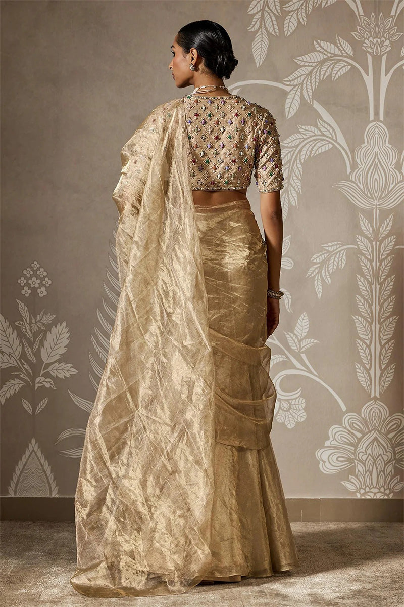 Gunmetal and Light Gold Draped Saree