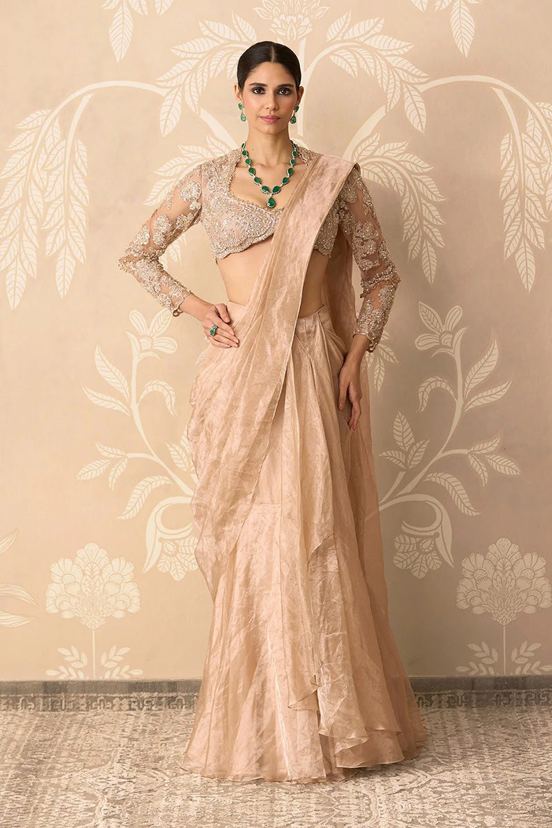 Gunmetal Gold Draped Saree