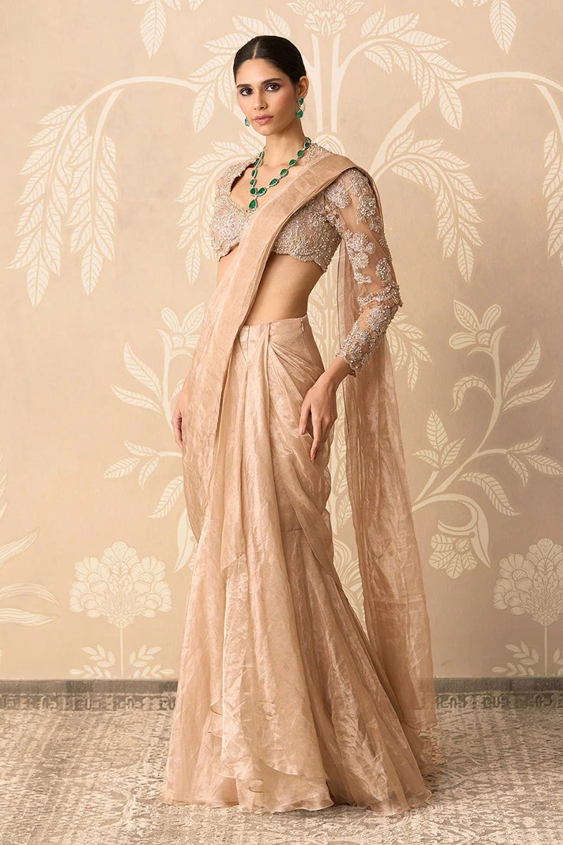 Gunmetal Gold Draped Saree