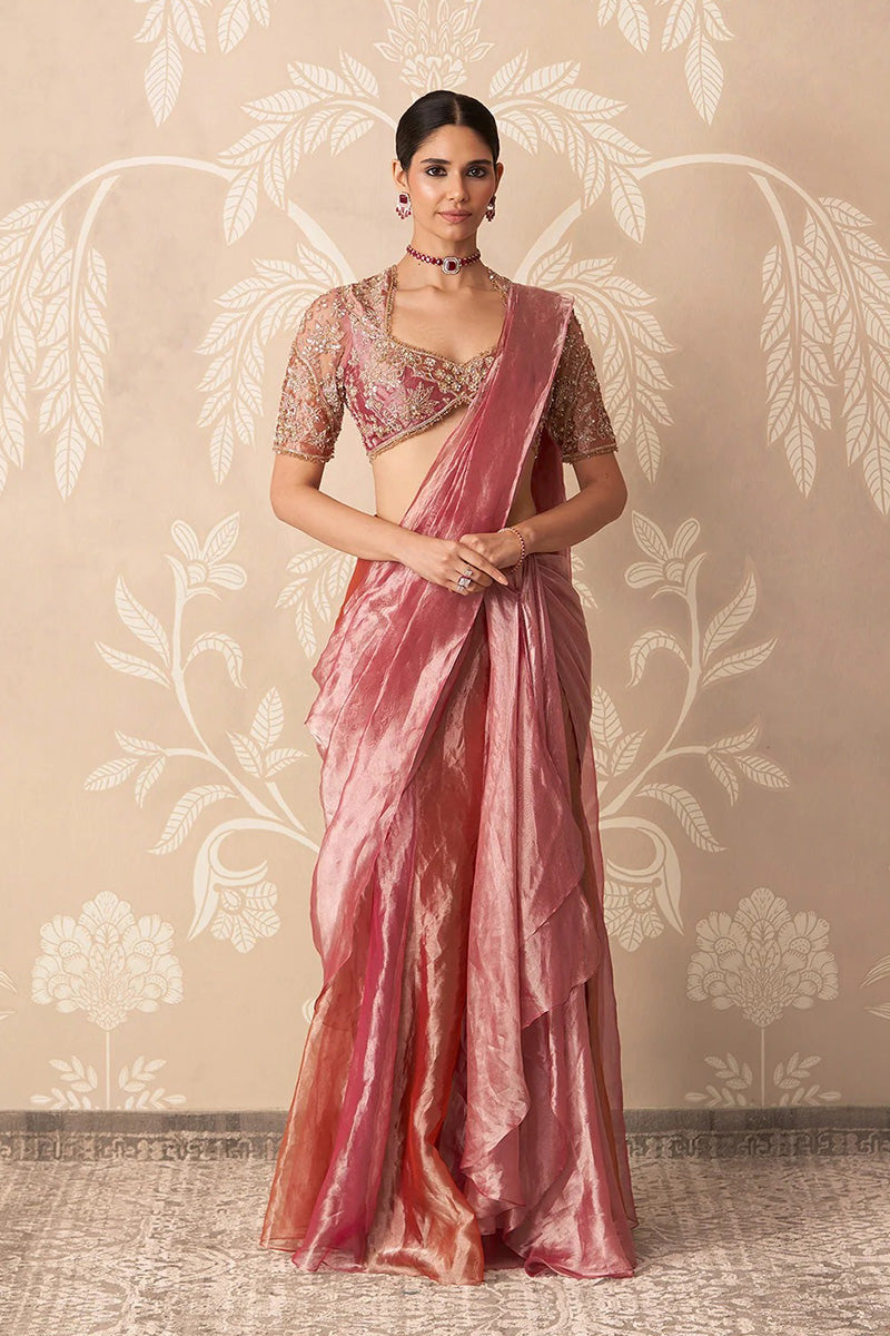 Fuchsia Gold Draped Saree