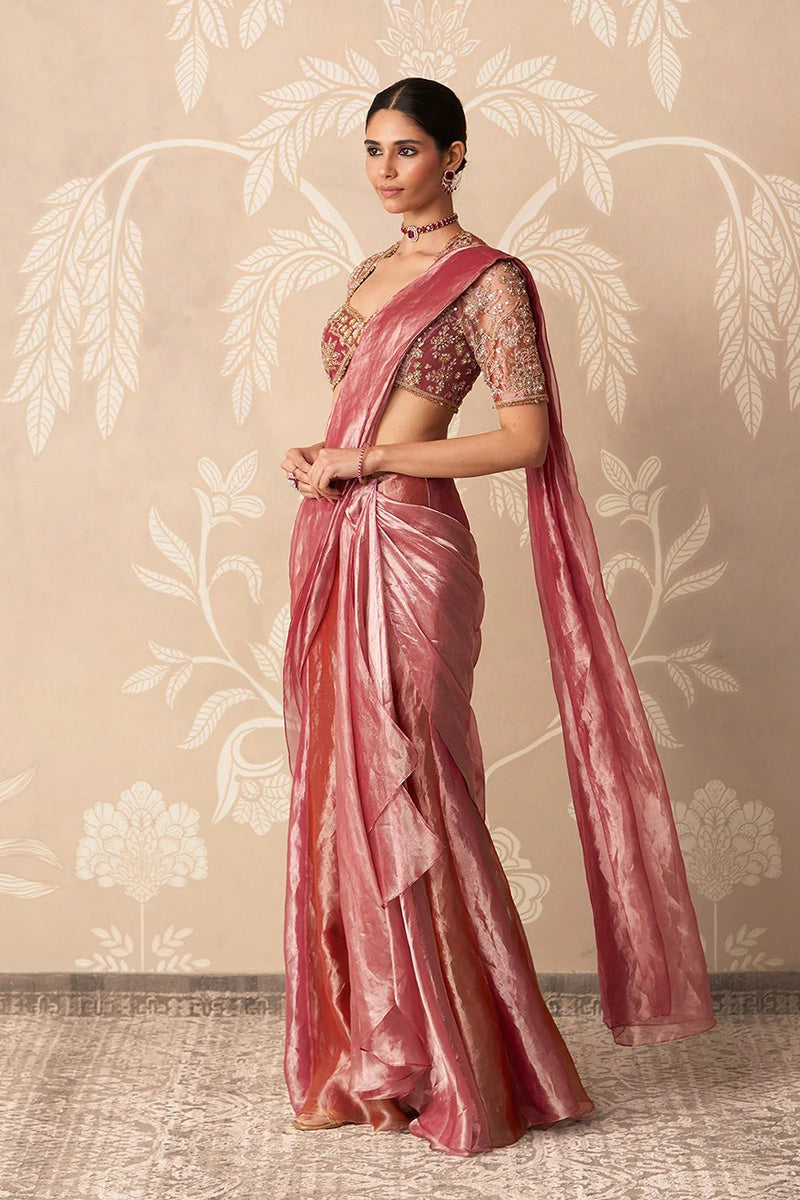 Fuchsia Gold Draped Saree