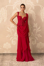 Red Draped Saree