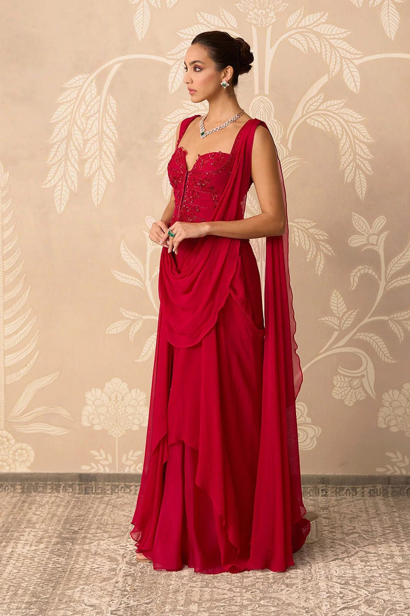 Red Draped Saree