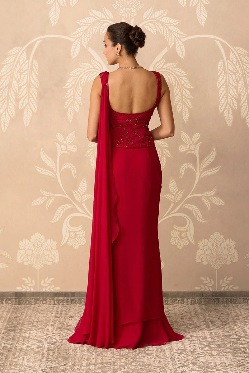 Red Draped Saree