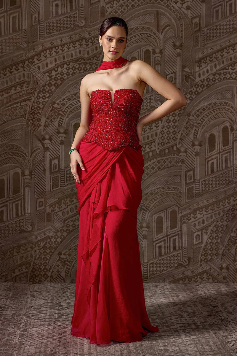 Skirt Corset Dupatta Red