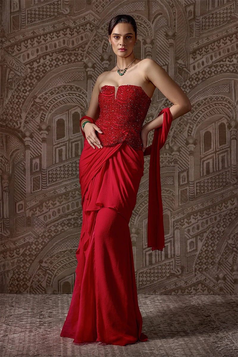Skirt Corset Dupatta Red