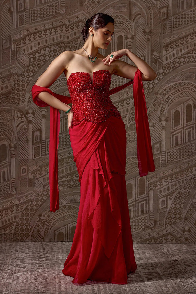 Skirt Corset Dupatta Red
