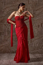 Skirt Corset Dupatta Red