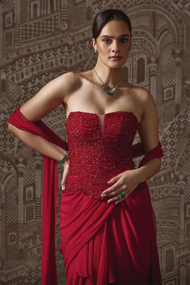 Skirt Corset Dupatta Red