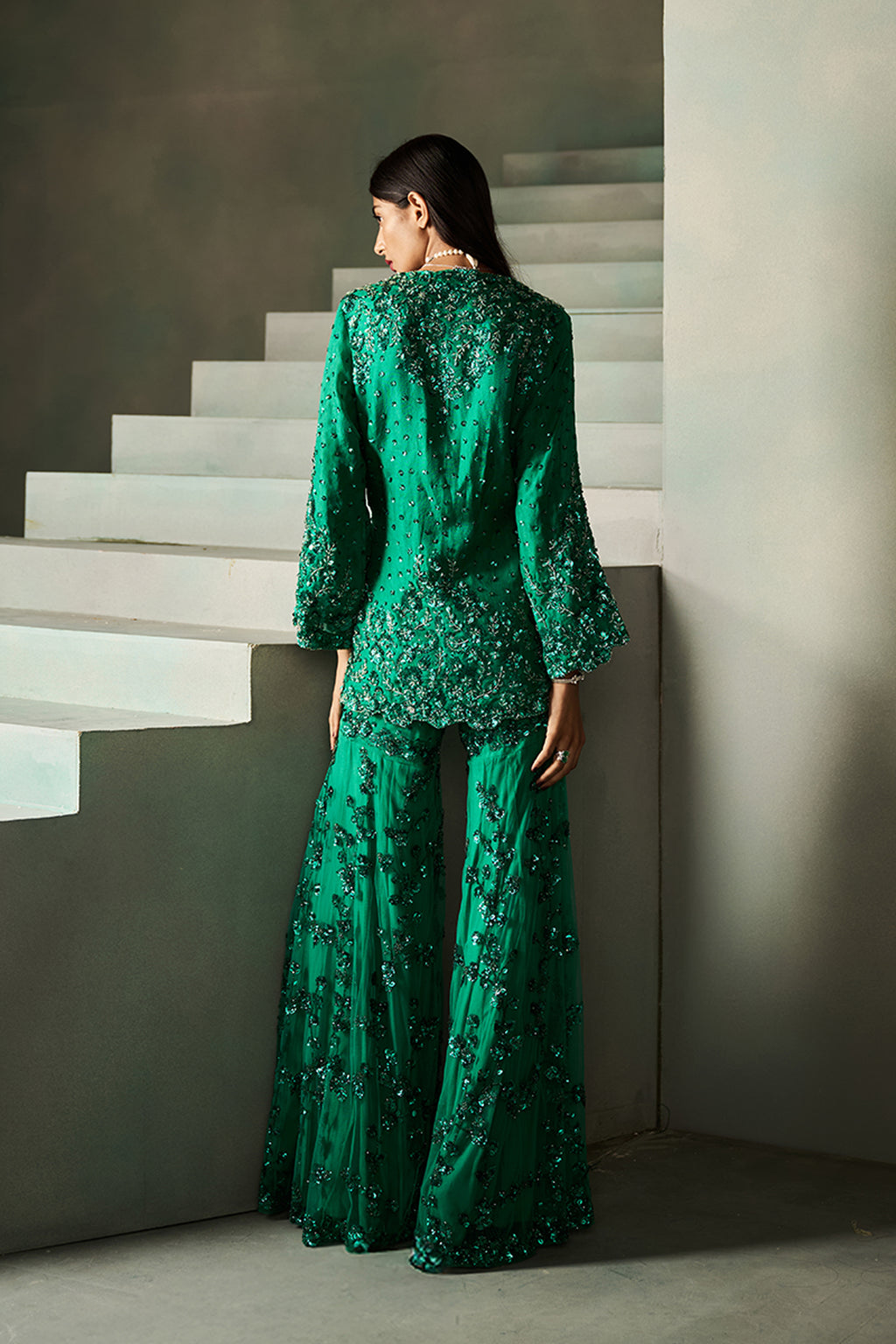 ROCOCO BY RAGHVI JACKET GHARARA EMERALD