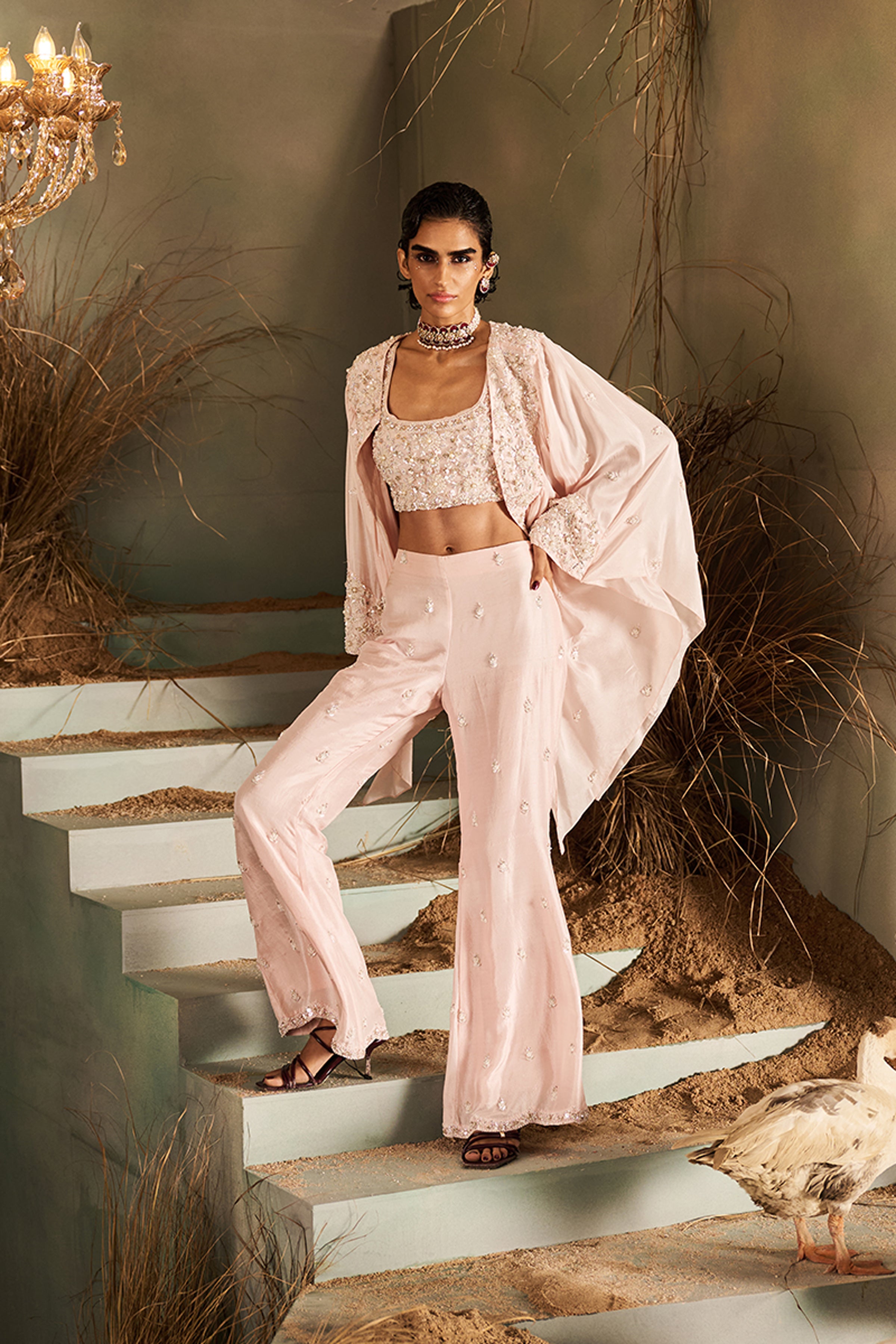 ROCOCO BY RAGHVI KAFTAN BLOUSE PANT ICE PINK