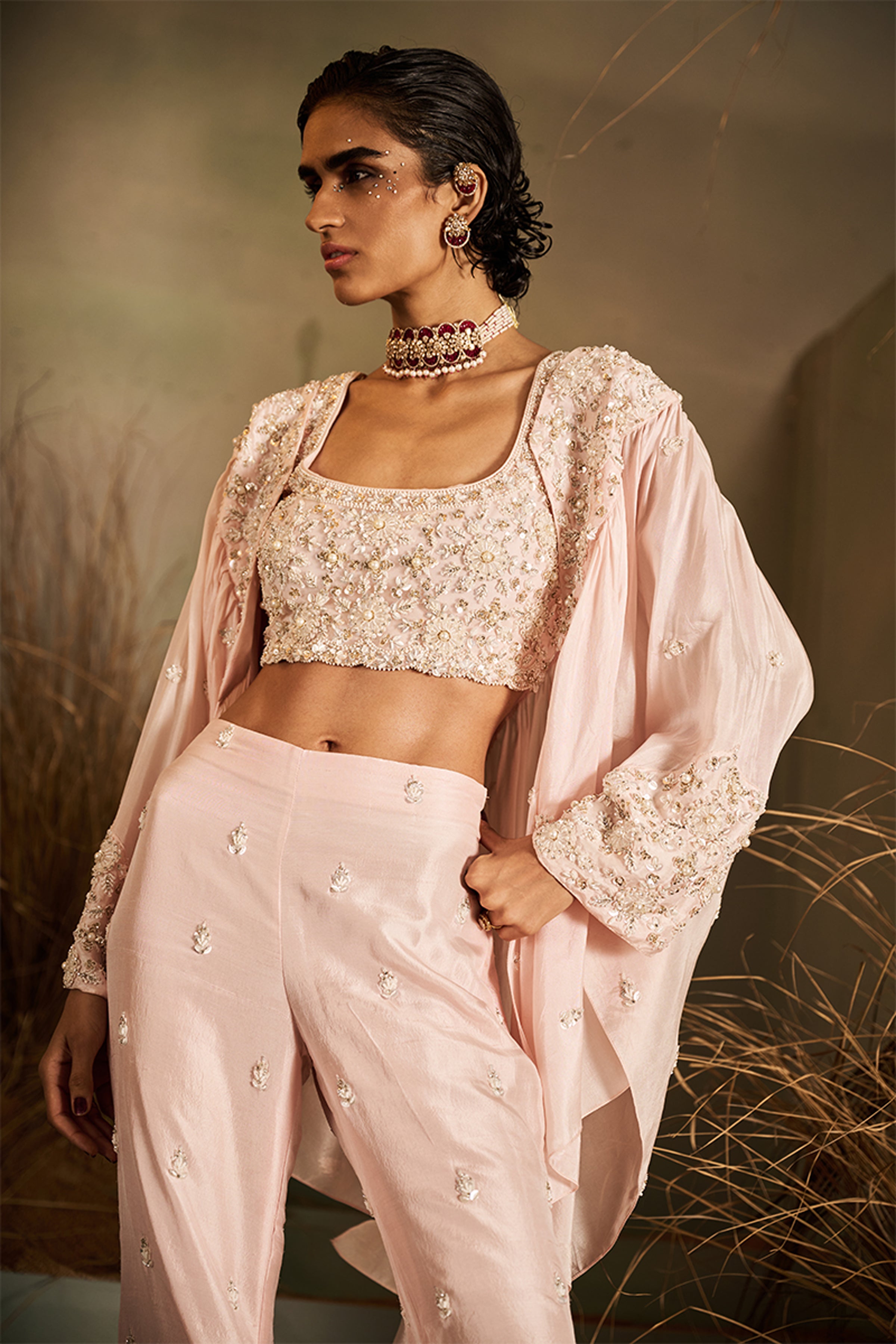 ROCOCO BY RAGHVI KAFTAN BLOUSE PANT ICE PINK