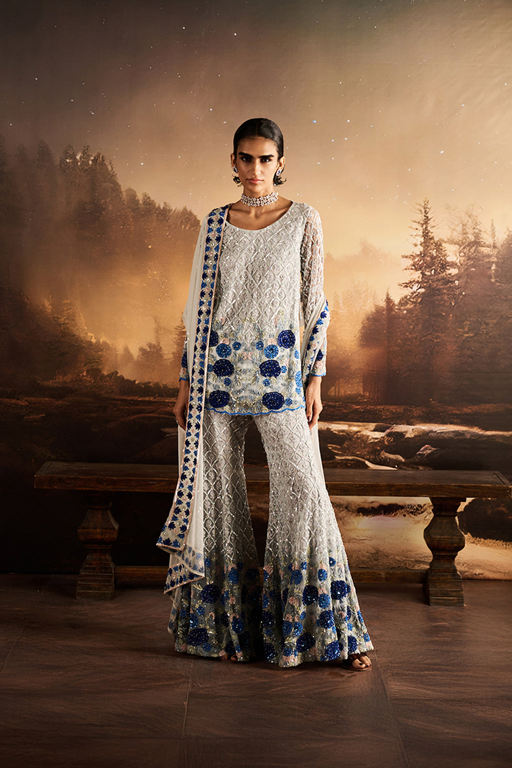 ROCOCO BY RAGHVI KURTI SHARARA DUPATTA OCEAN