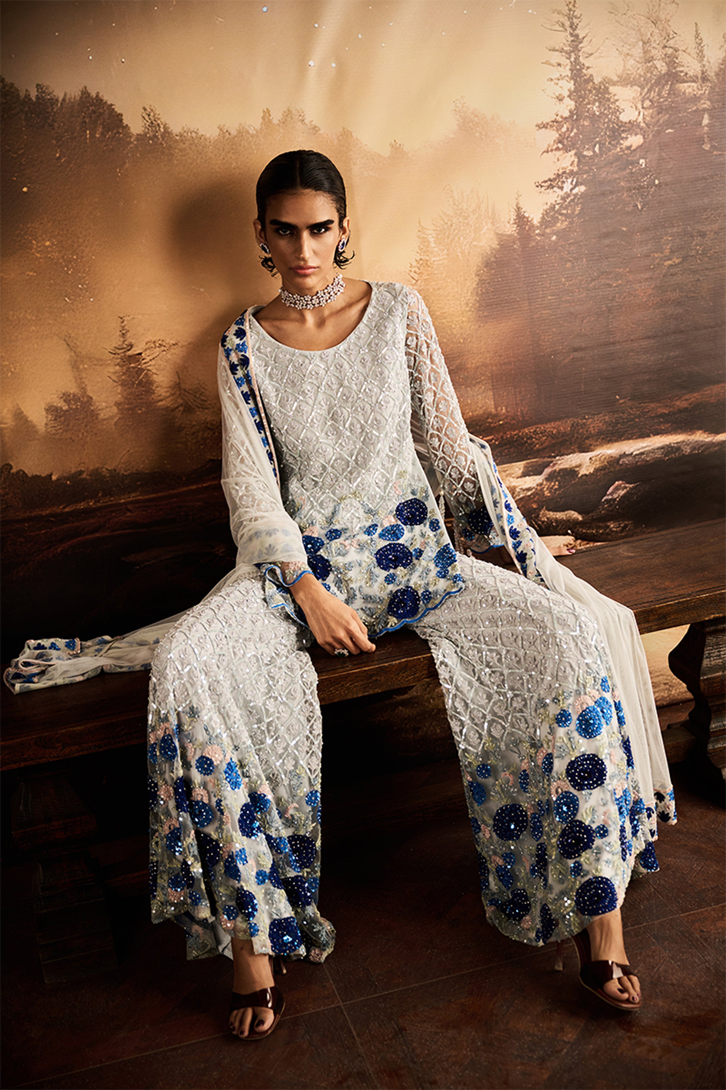 ROCOCO BY RAGHVI KURTI SHARARA DUPATTA OCEAN