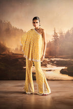 ROCOCO BY RAGHVI CAPE BUSTIER SHARARA ICE MUSTARD