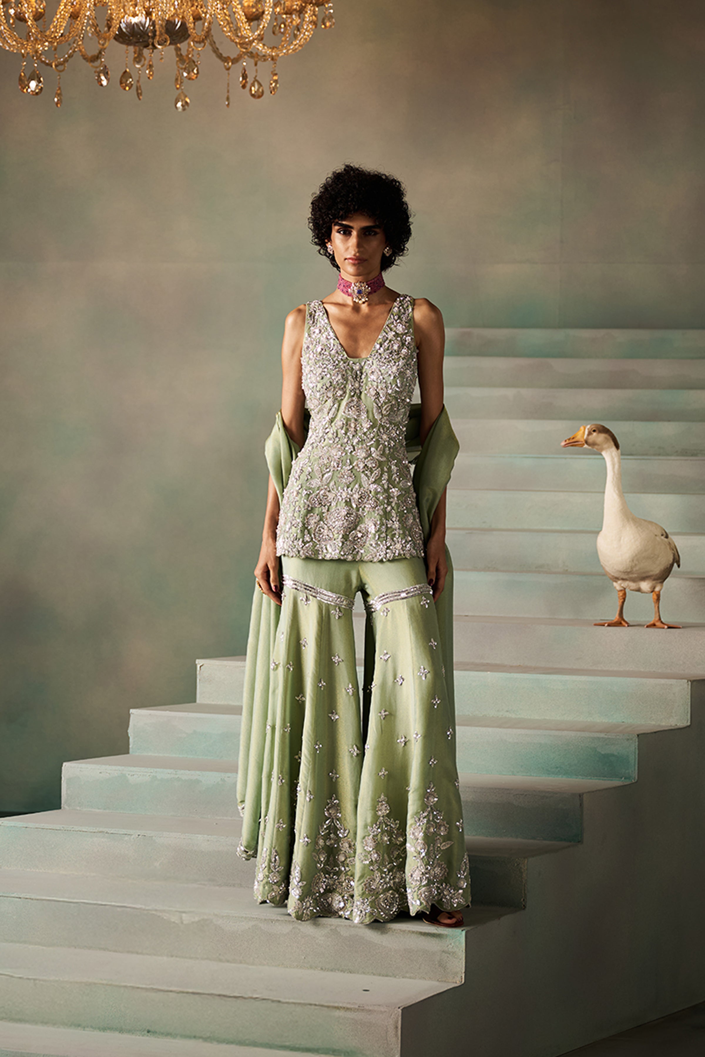 ROCOCO BY RAGHVI KURTI SHARARA DUPATTA MINT