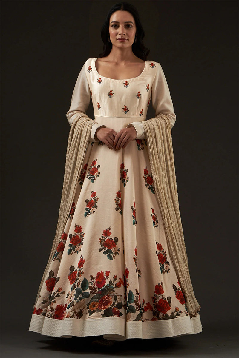 Anarkali Dupatta Churidar Ivory