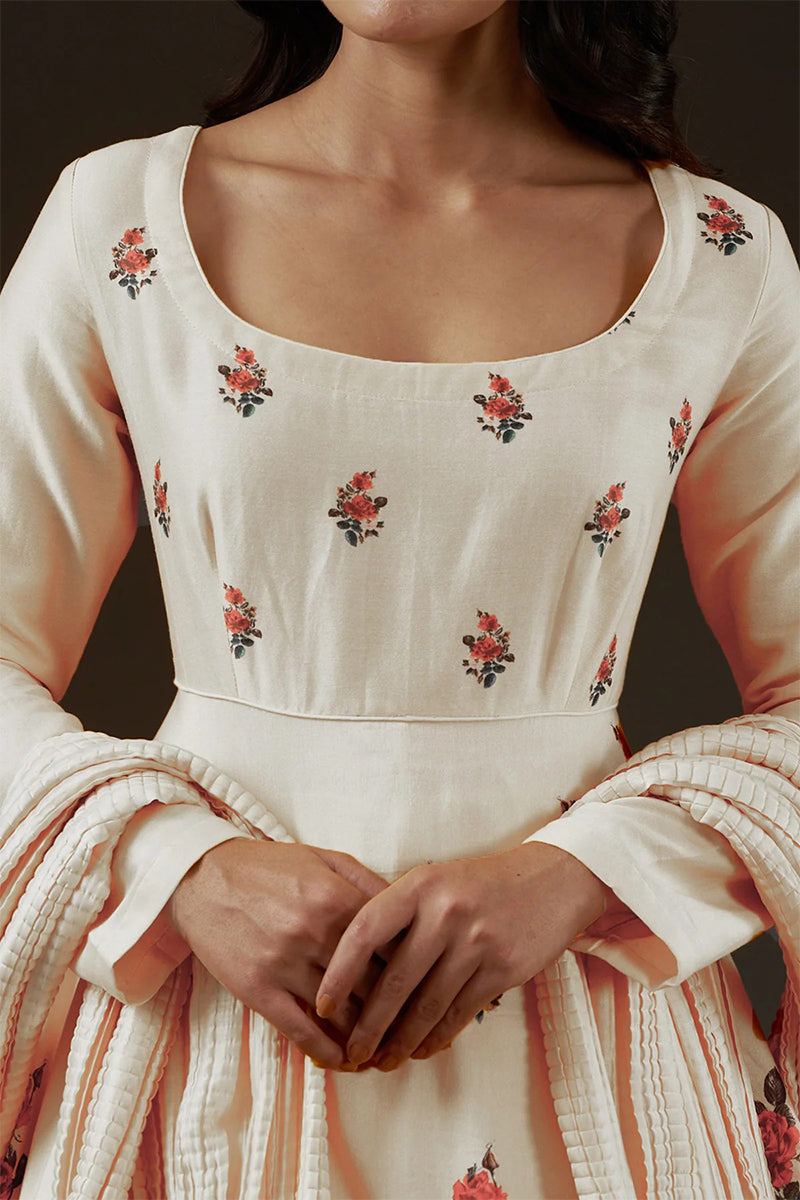 Anarkali Dupatta Churidar Ivory