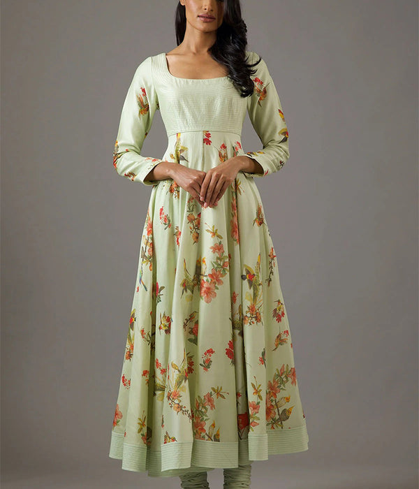 Anarkali Dupatta Churidar Mint Green