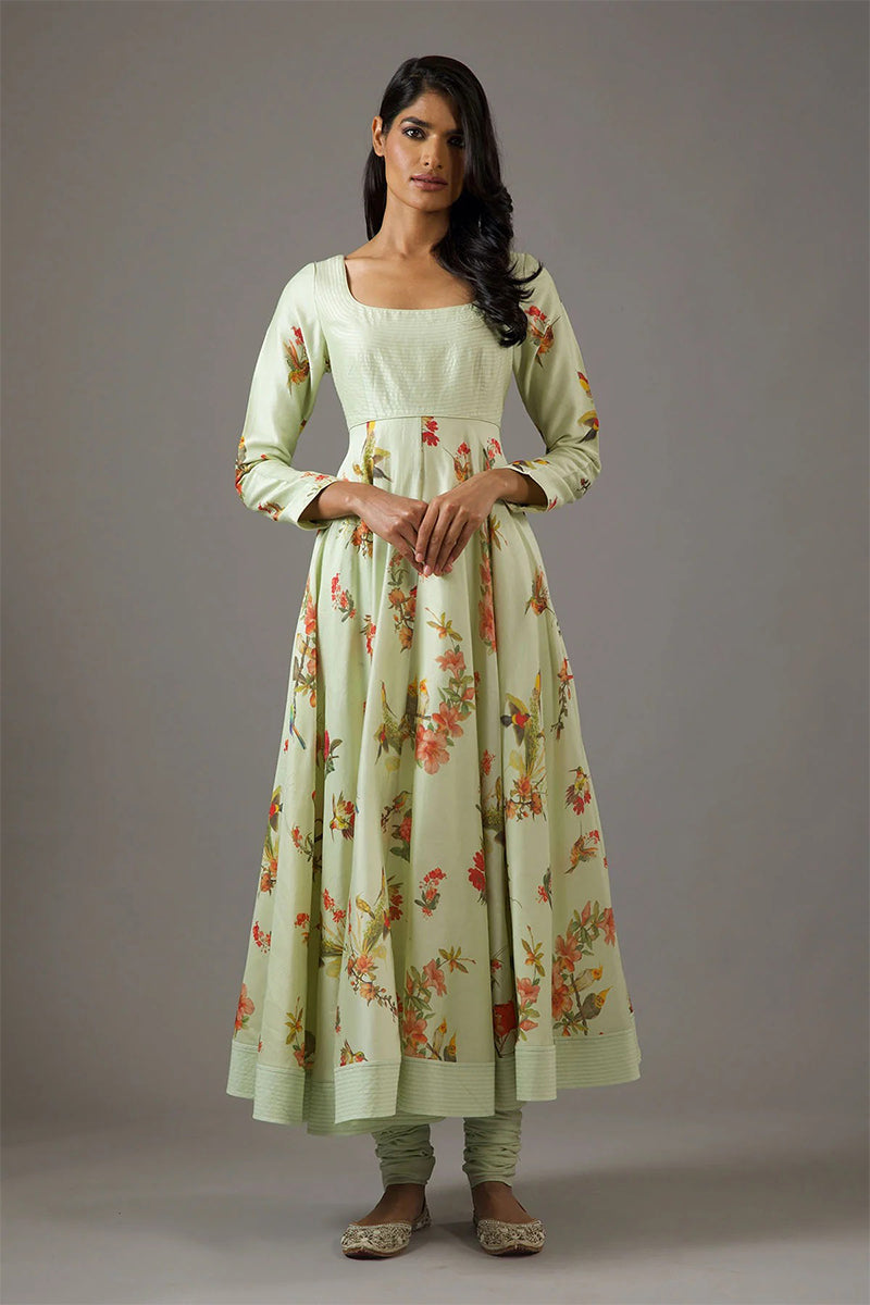 Anarkali Dupatta Churidar Mint Green