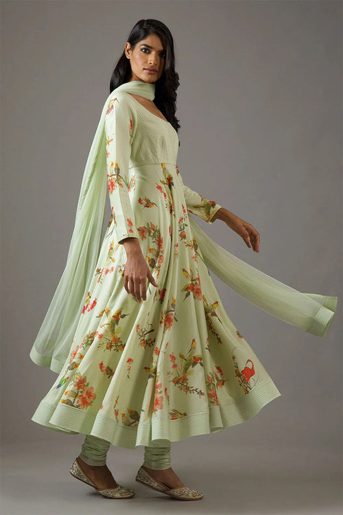 Anarkali Dupatta Churidar Mint Green