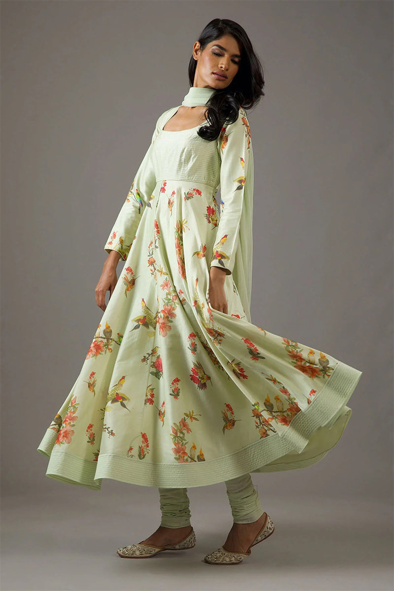 Anarkali Dupatta Churidar Mint Green