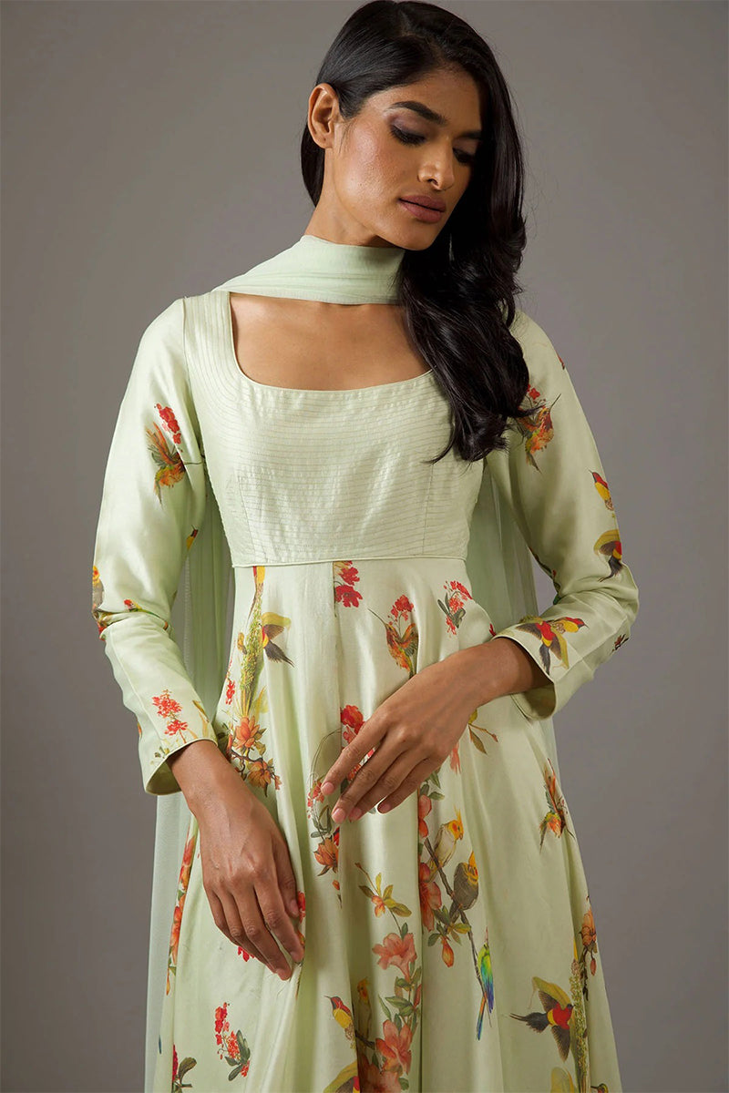 Anarkali Dupatta Churidar Mint Green