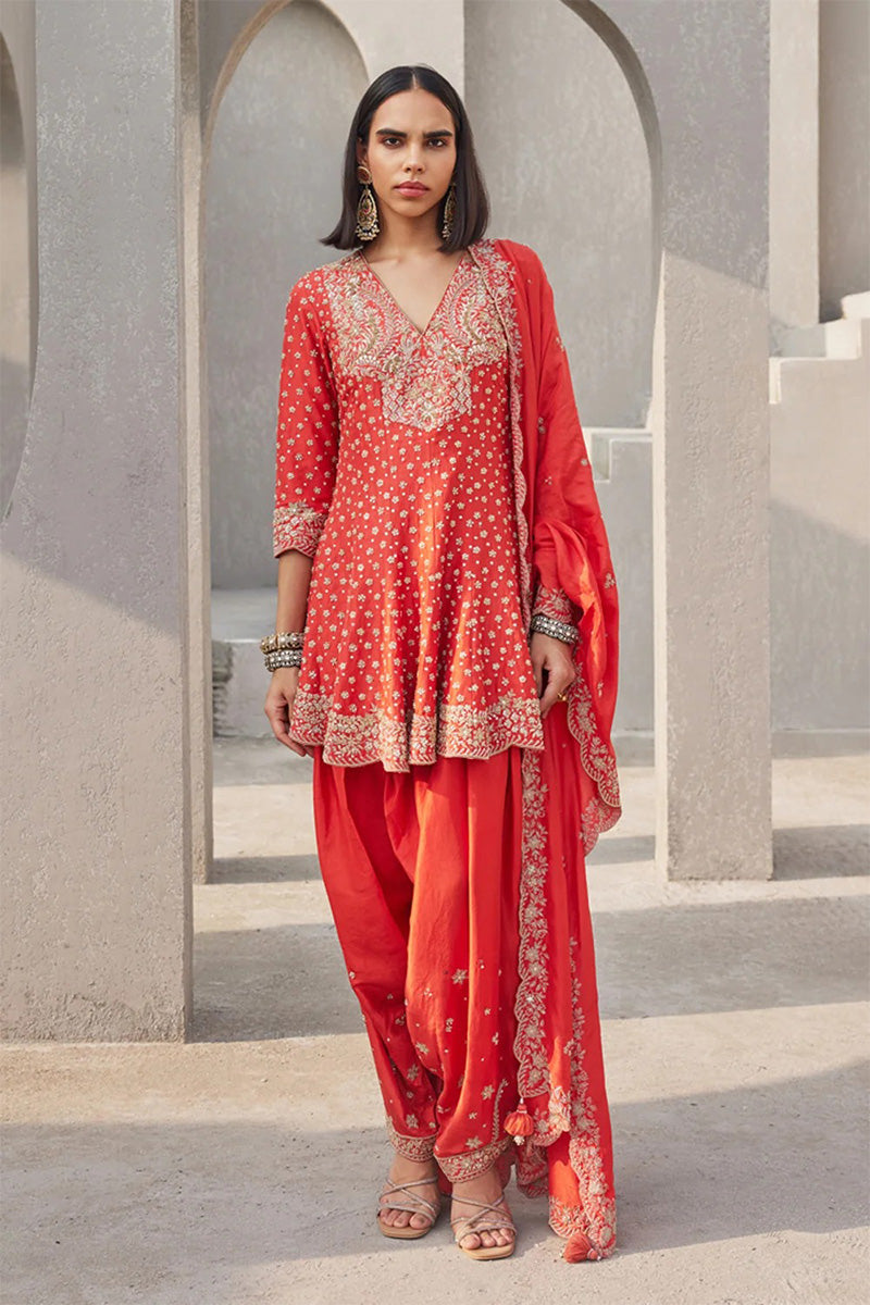 Kurta Dhoti Dupatta Coral