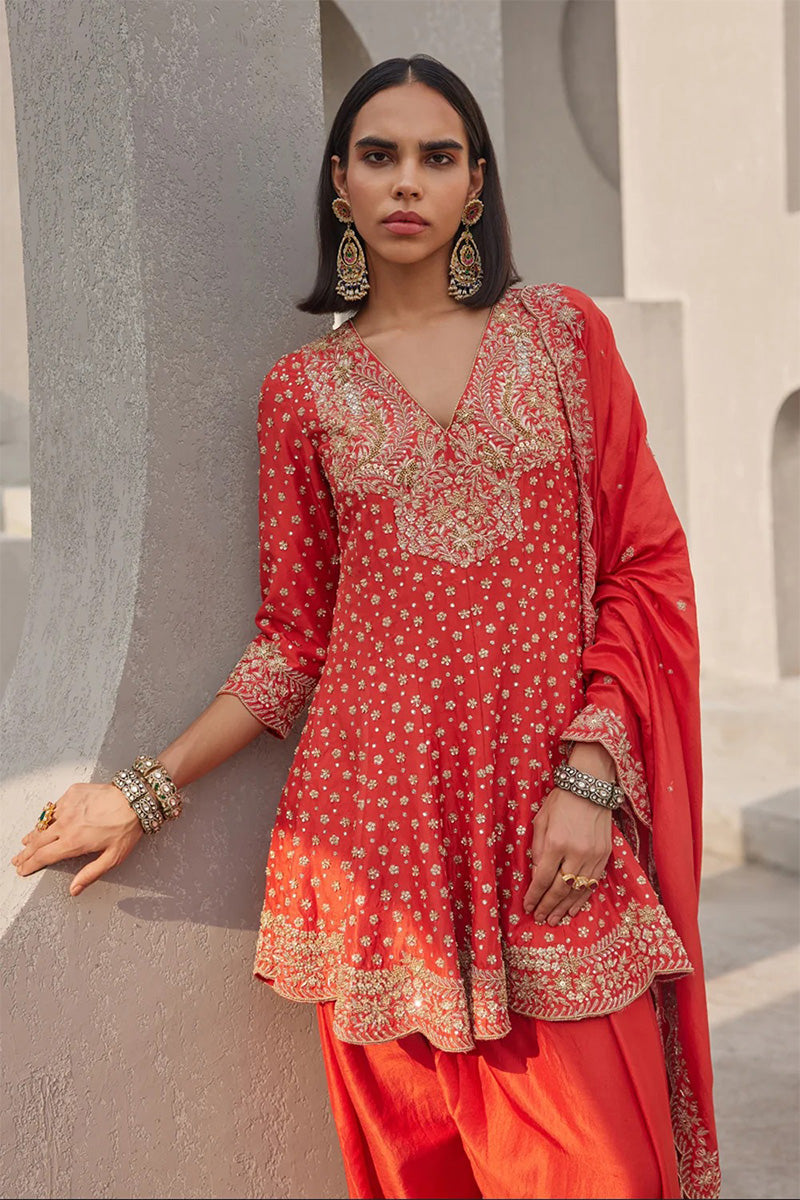Kurta Dhoti Dupatta Coral