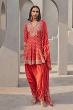 Kurta Dhoti Dupatta Coral
