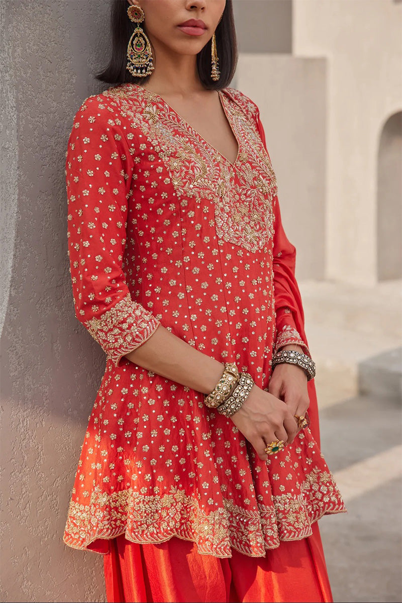 Kurta Dhoti Dupatta Coral