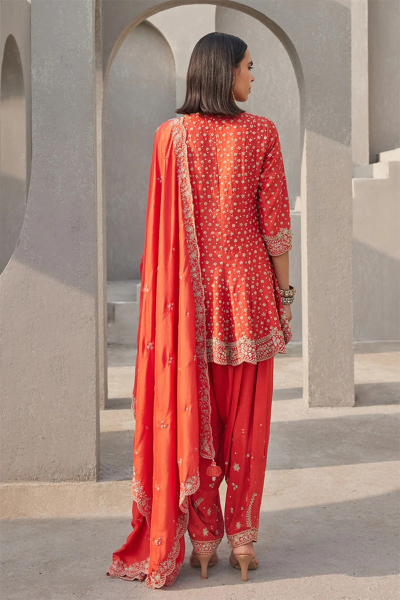 Kurta Dhoti Dupatta Coral