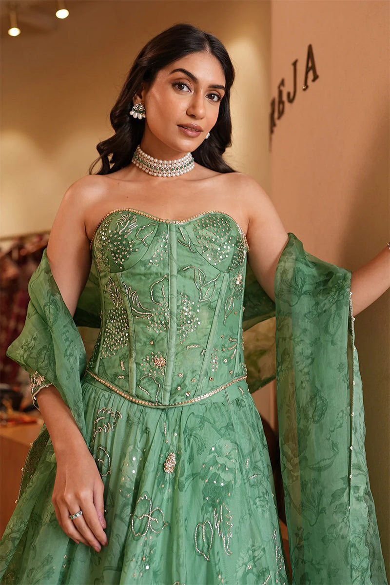 Skirt Corset Dupatta Pista Green