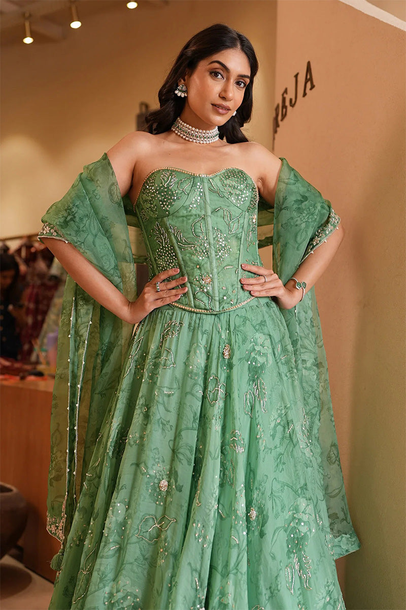 Skirt Corset Dupatta Pista Green