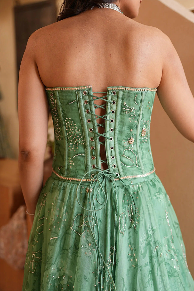 Skirt Corset Dupatta Pista Green