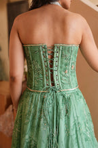 Skirt Corset Dupatta Pista Green