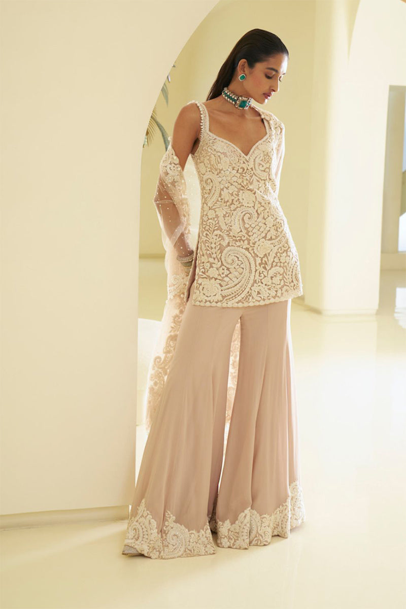 Kurta Gharara Dupatta Beige