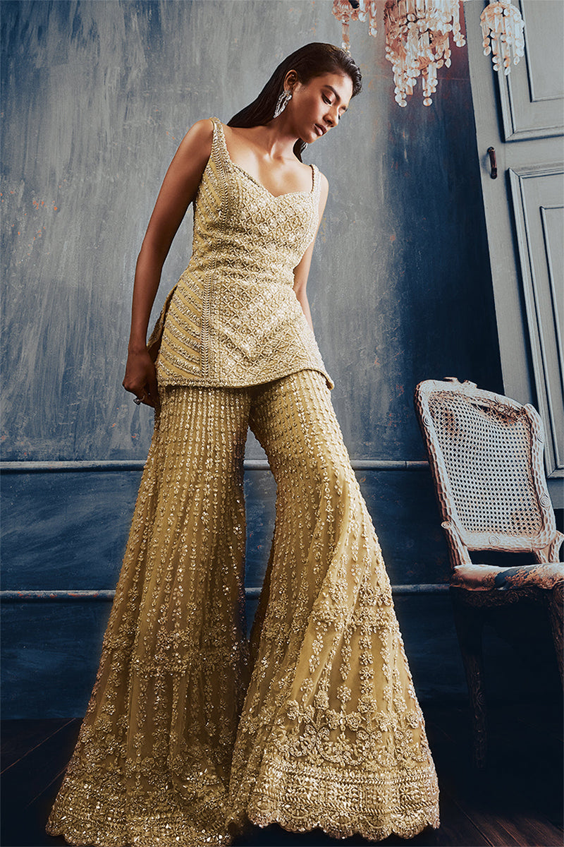 Kurta Gharara Dupatta Olive Green