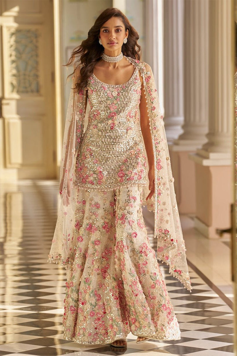 Kurta Gharara Dupatta Ivory-Multi