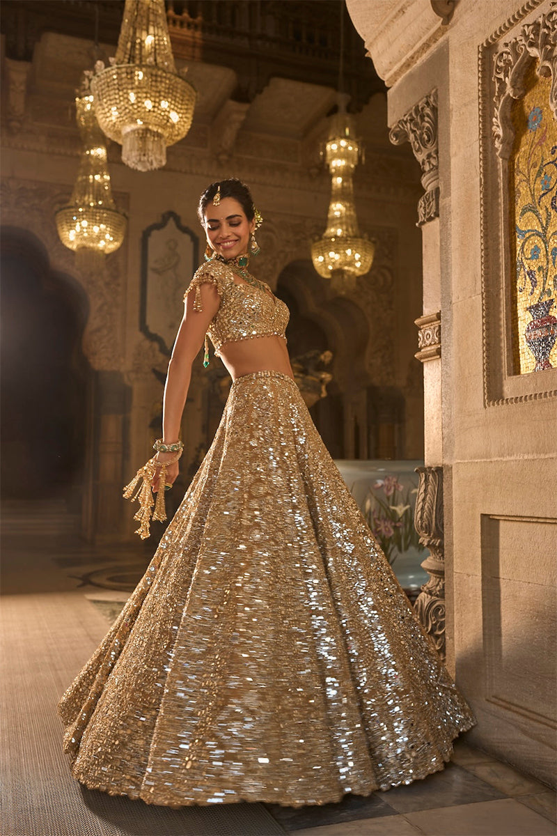 Lehenga Blouse Dupatta Gold
