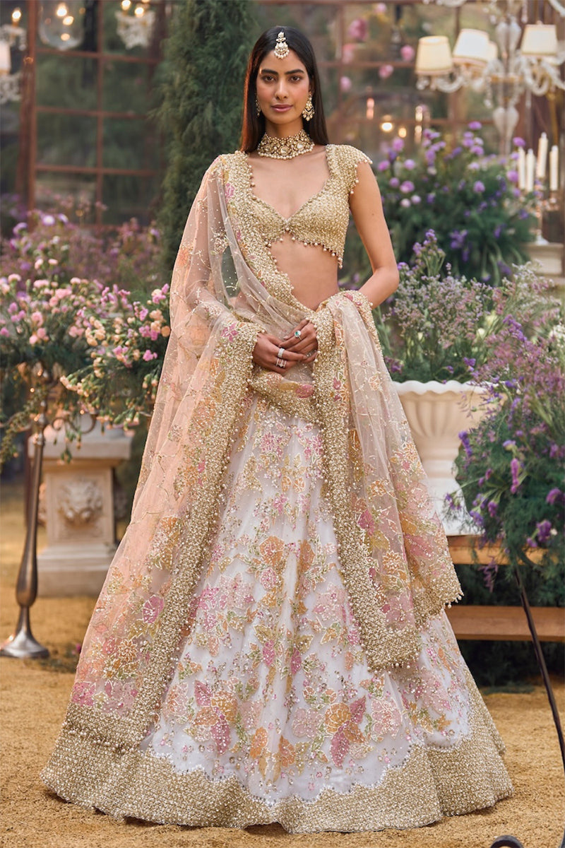 Lehenga Blouse Dupatta Cream-Gold