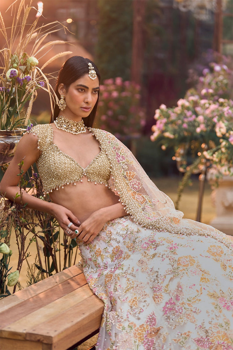 Lehenga Blouse Dupatta Cream-Gold