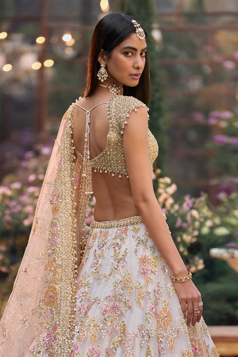 Lehenga Blouse Dupatta Cream-Gold