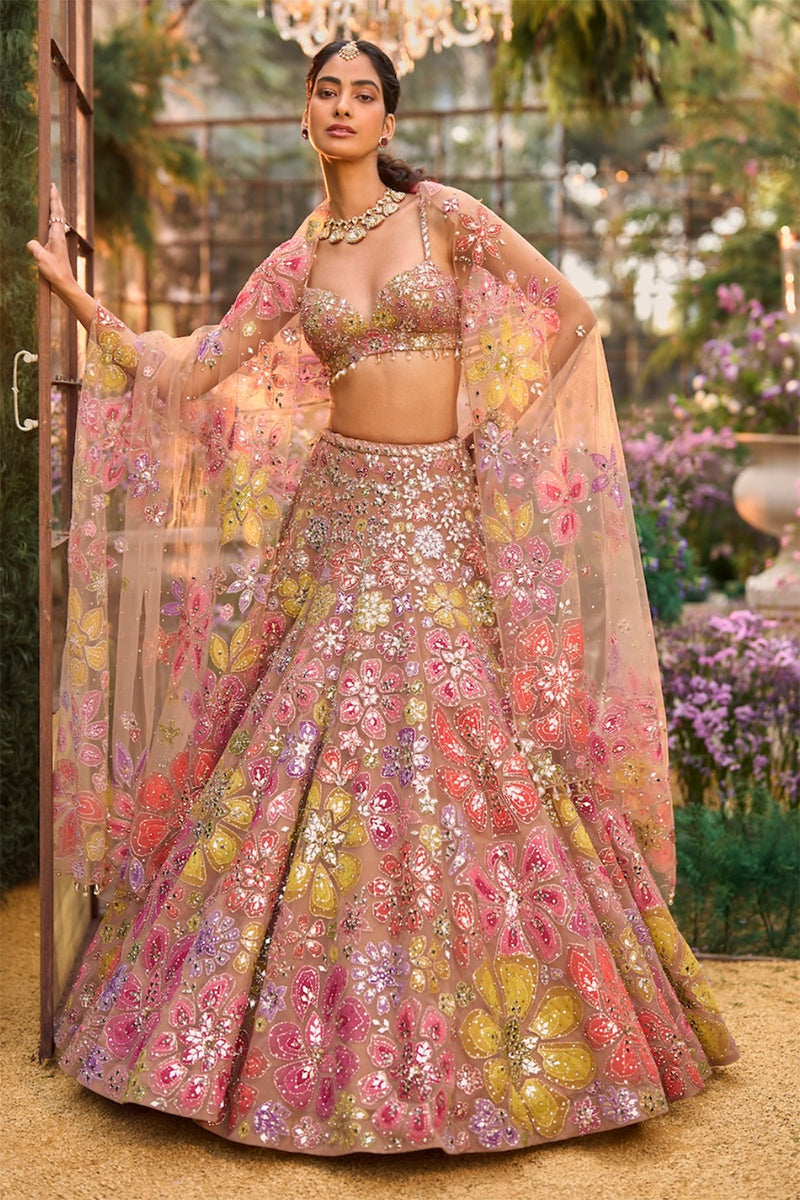 Lehenga Blouse Dupatta Coffee-Floral