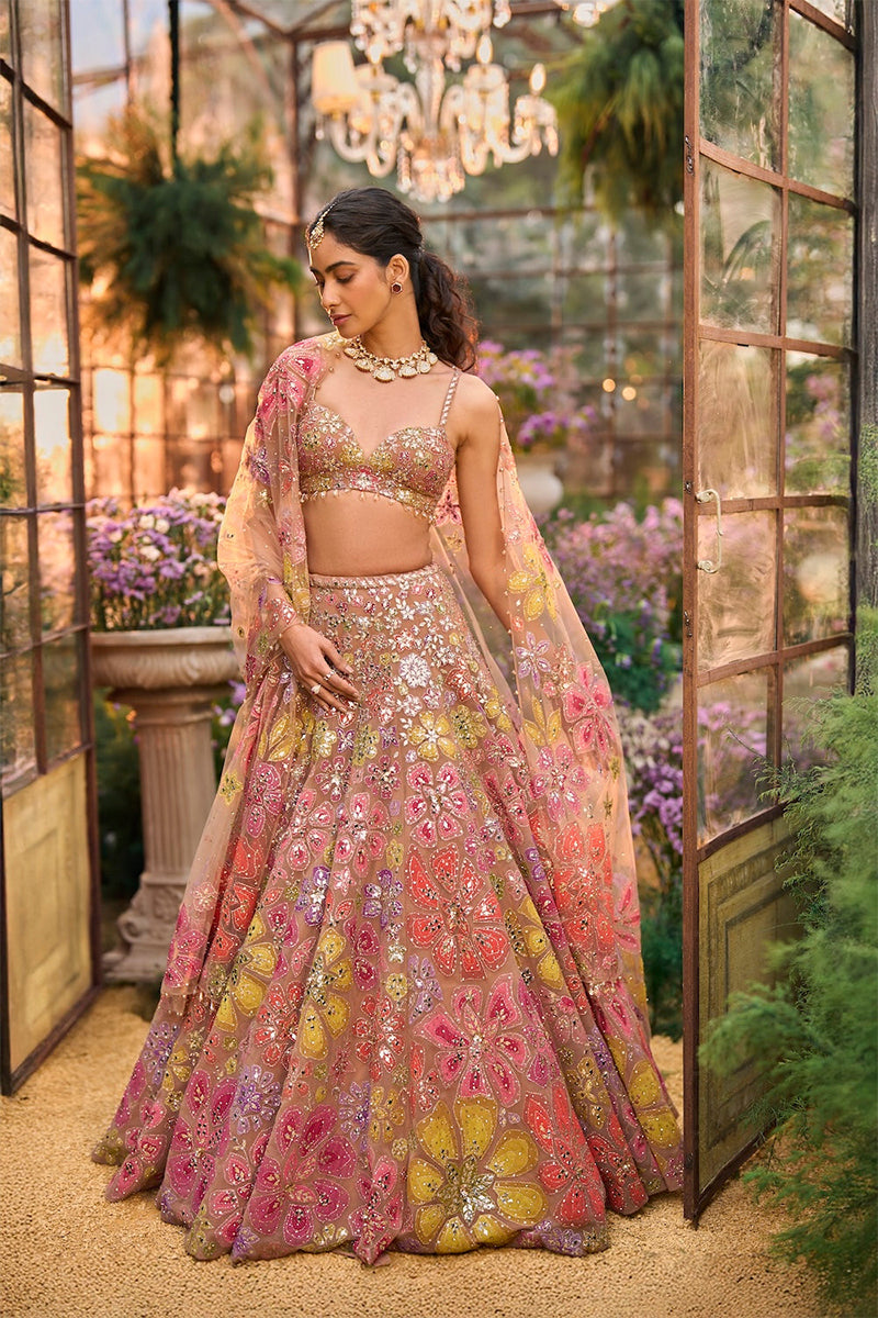 Lehenga Blouse Dupatta Coffee-Floral