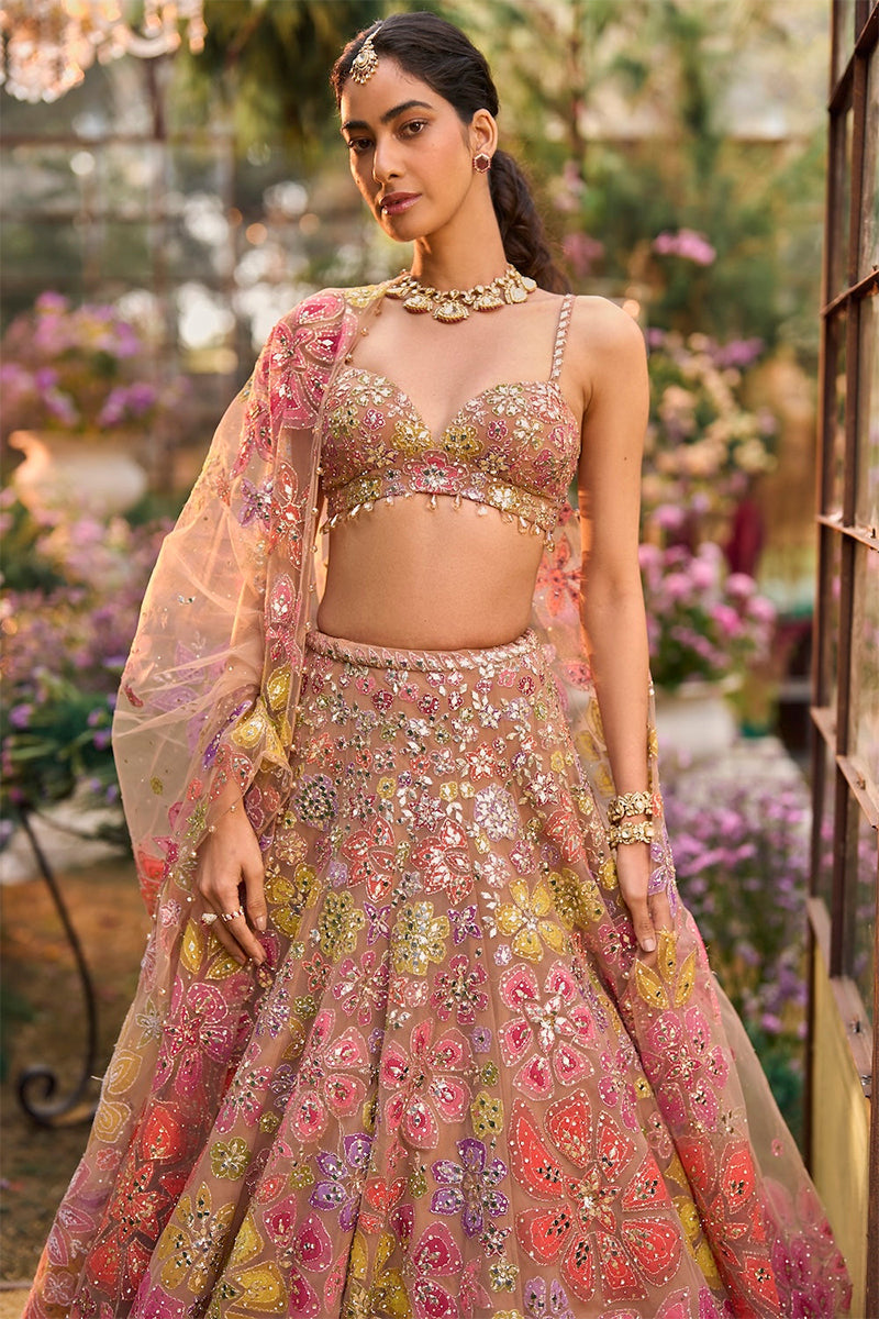 Lehenga Blouse Dupatta Coffee-Floral