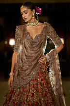 Lehenga Blouse Dupatta Antique Gold